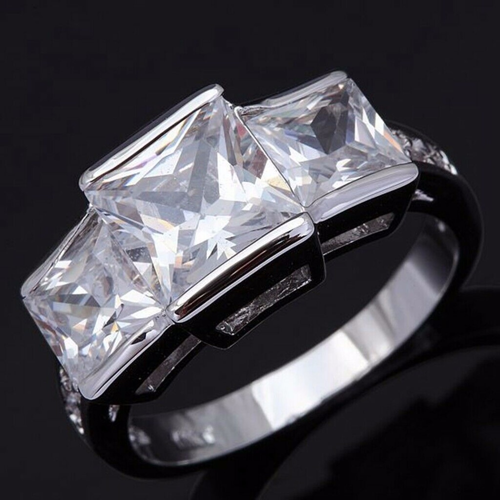 Three Stones CZ Engagement Ring Sz 6